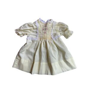 Vintage Polly Flinders Hand Smocked Dress T3 Yellow Floral Lace Heirloom